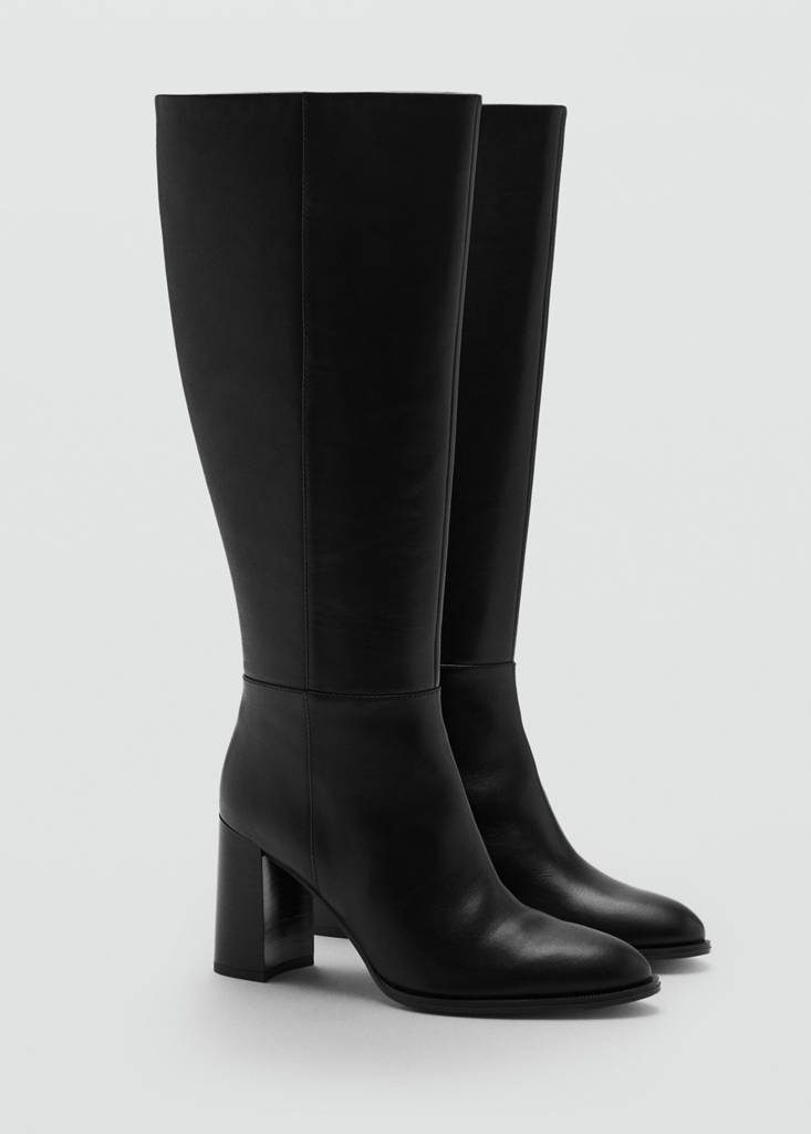 Leather block-heel boots — Black