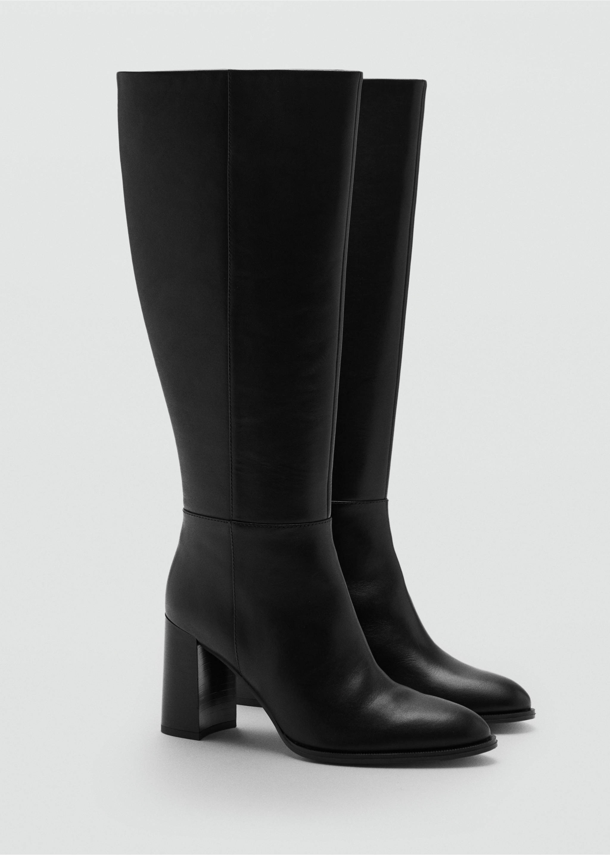 Bottes cuir talon bloc - Plan moyen, Noir. Ref: 17086739-00.