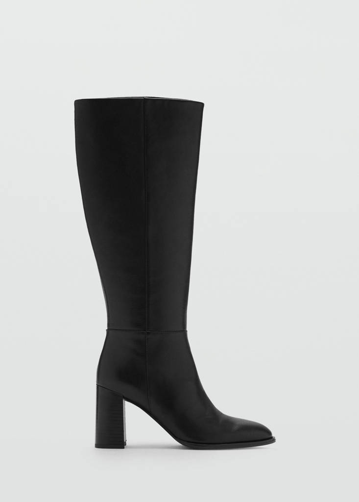 Leather block-heel boots — Black