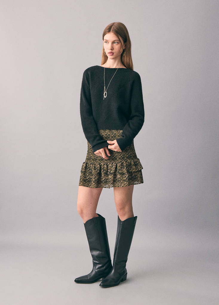 Printed skirt with ruffles — Khaki