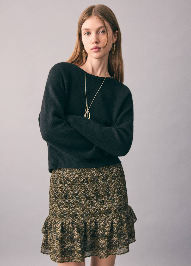 Printed skirt with ruffles — Khaki