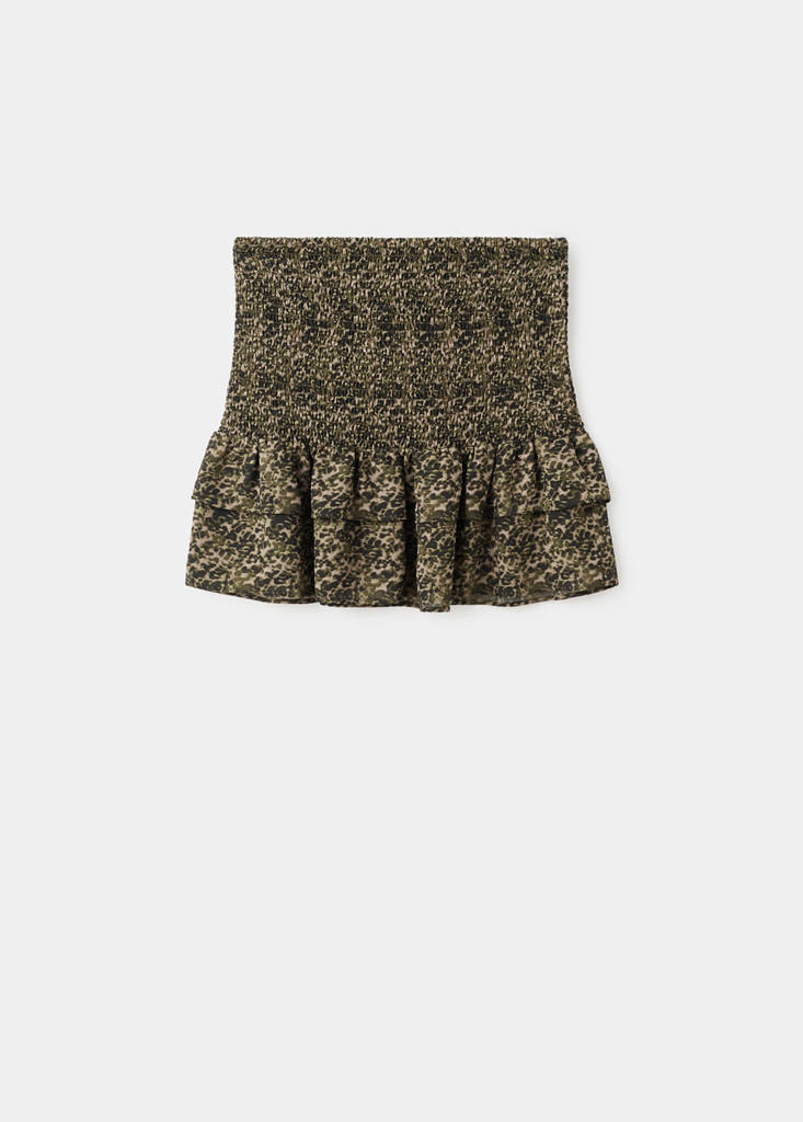 Printed skirt with ruffles — Khaki