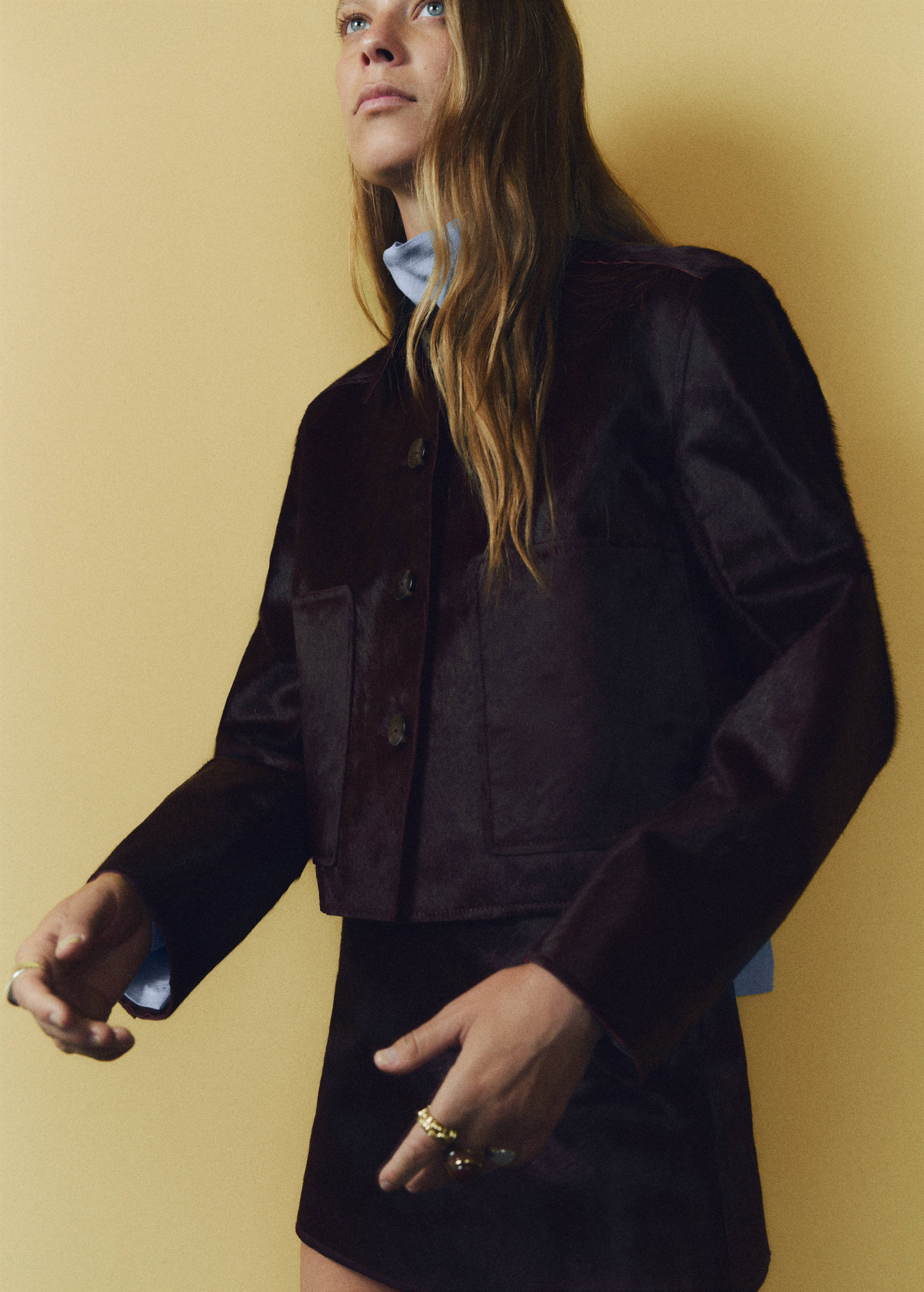 Leather jacket with fur pockets - Medium plane