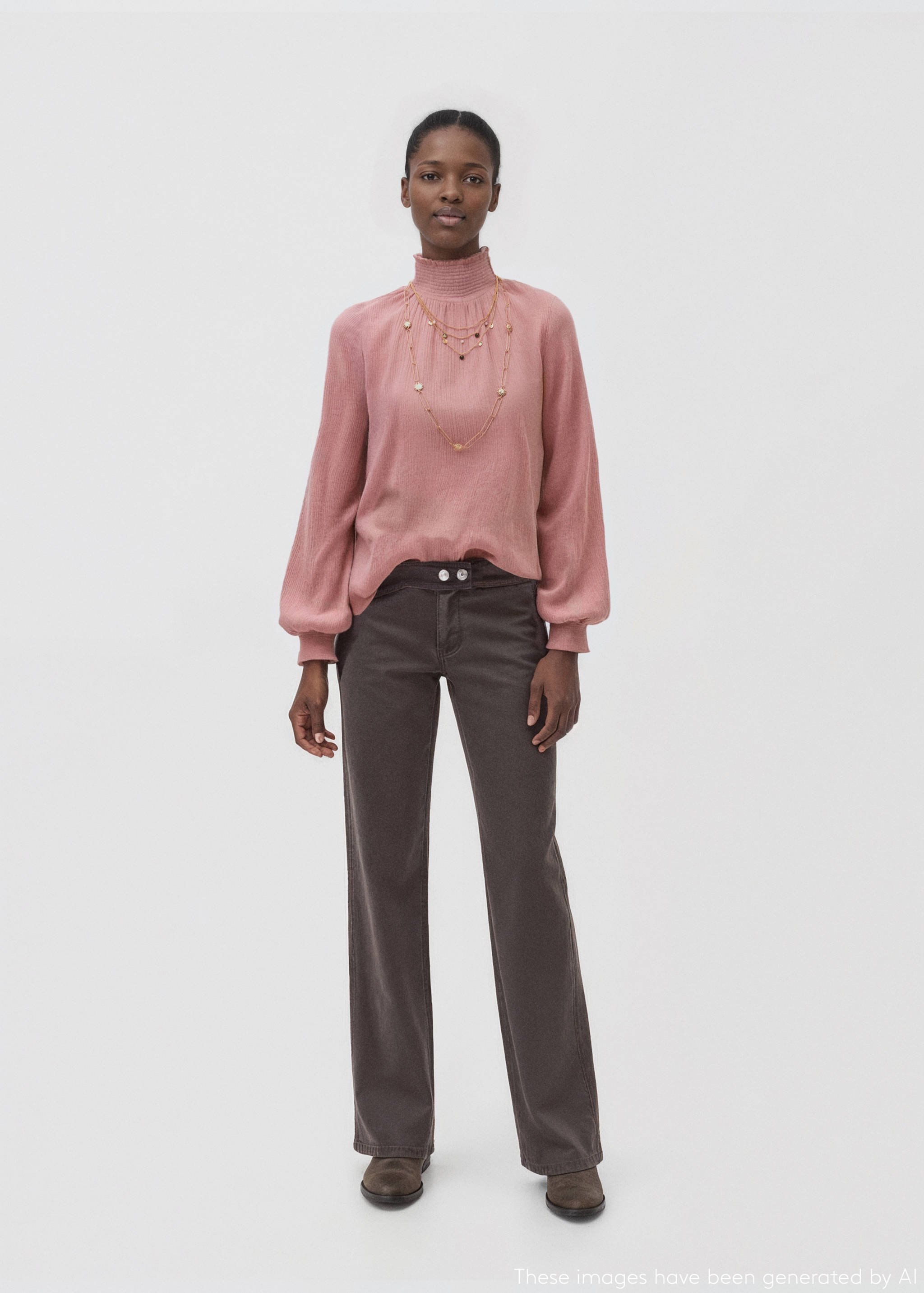 Blusa cuello alto fruncido - Plano general