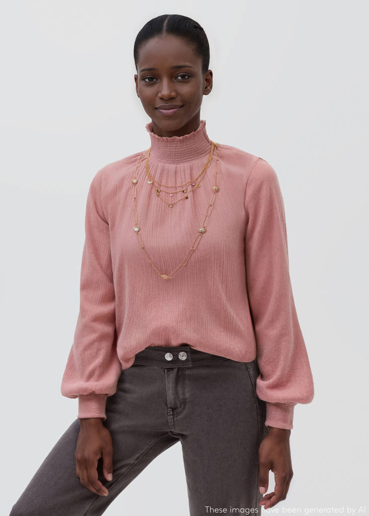 High-neck gathered blouse — Light/Pastel Purple