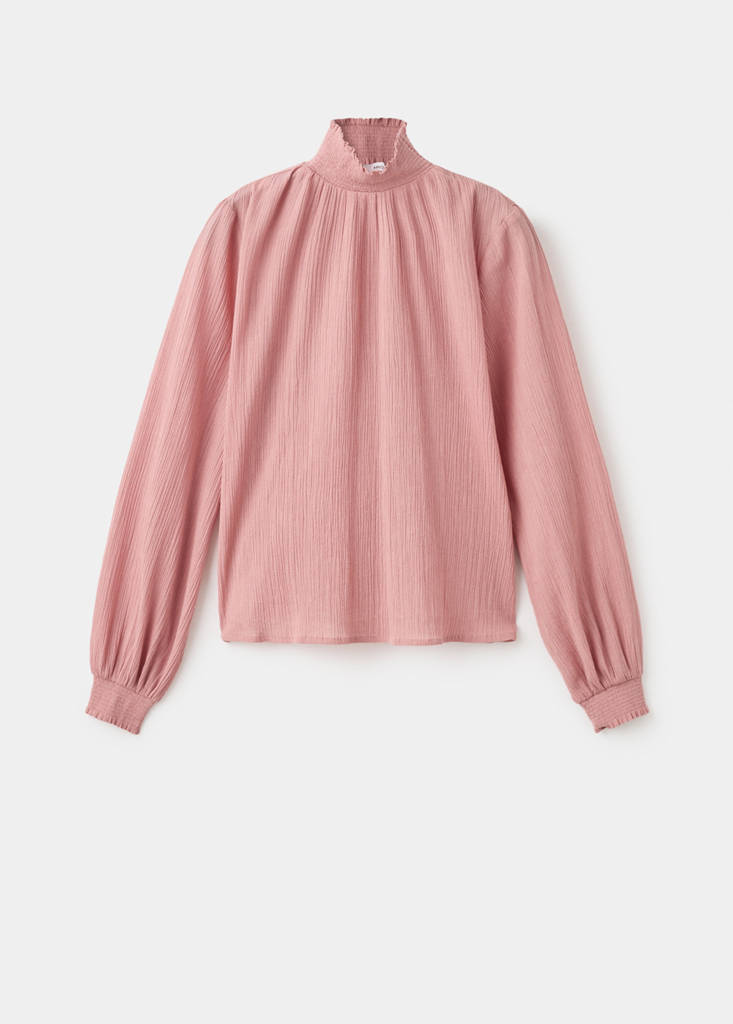 High-neck gathered blouse — Light/Pastel Purple
