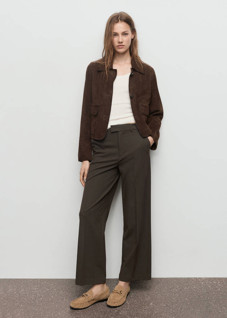 Mid-rise cropped straight-leg trousers — Khaki