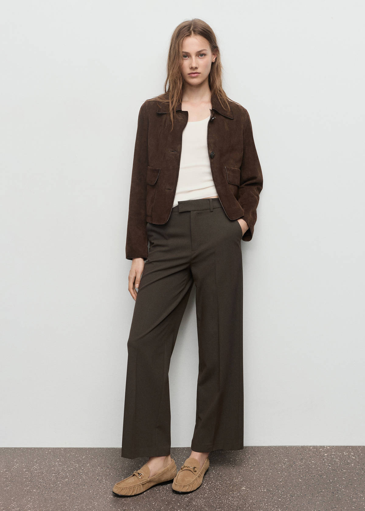 Mid-rise cropped straight-leg trousers — Khaki