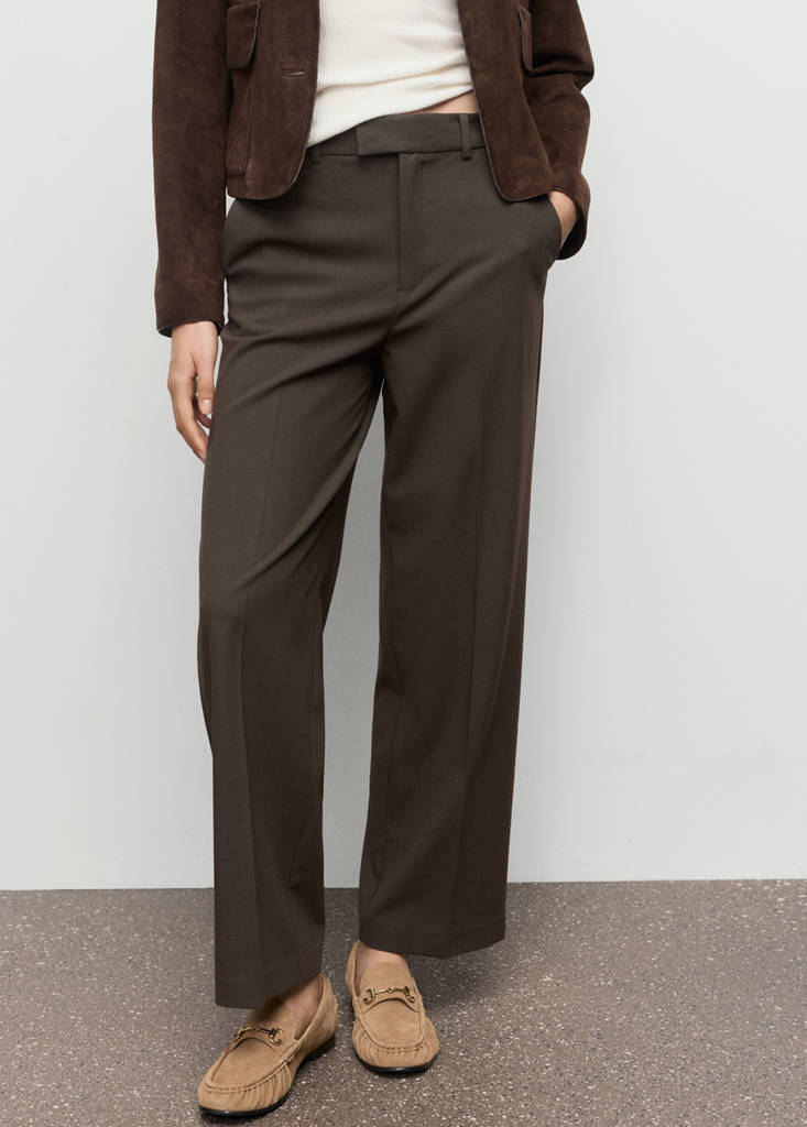 Mid-rise cropped straight-leg trousers — Khaki