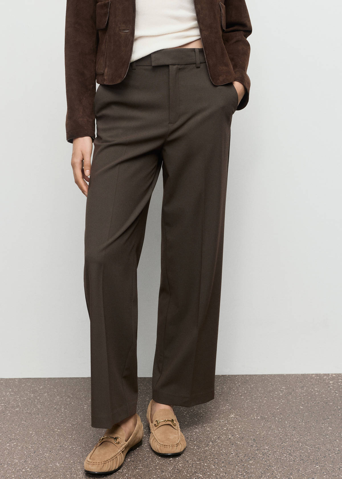Mid-rise cropped straight-leg trousers — Khaki