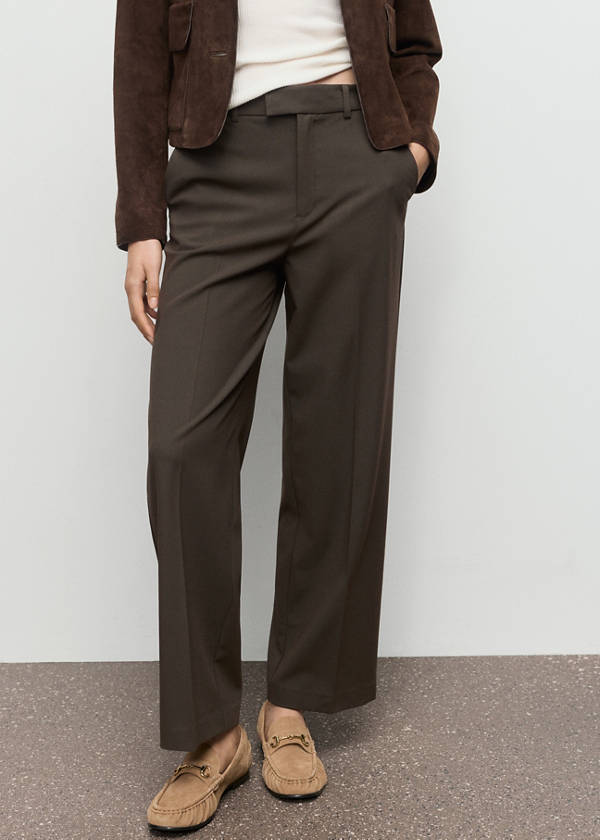 Mid-rise cropped straight-leg trousers — Khaki