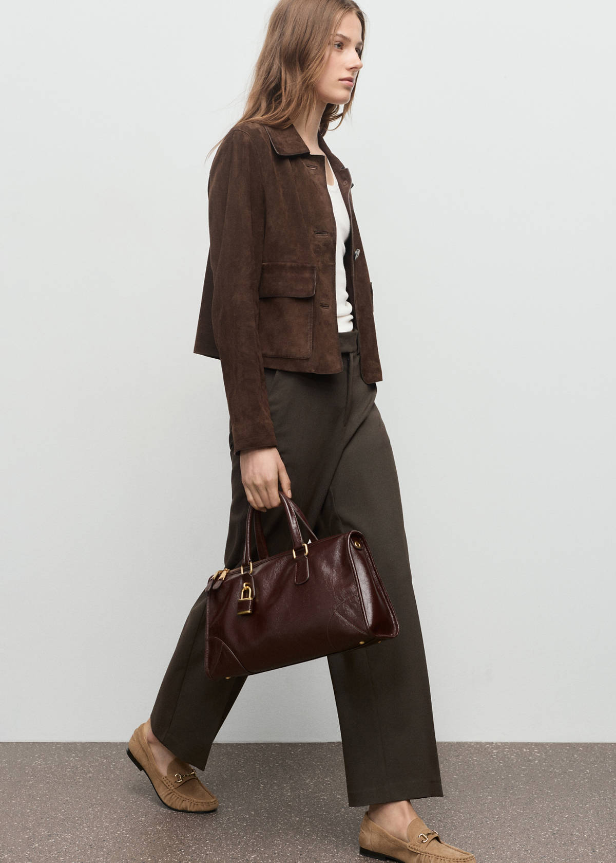 Mid-rise cropped straight-leg trousers — Khaki