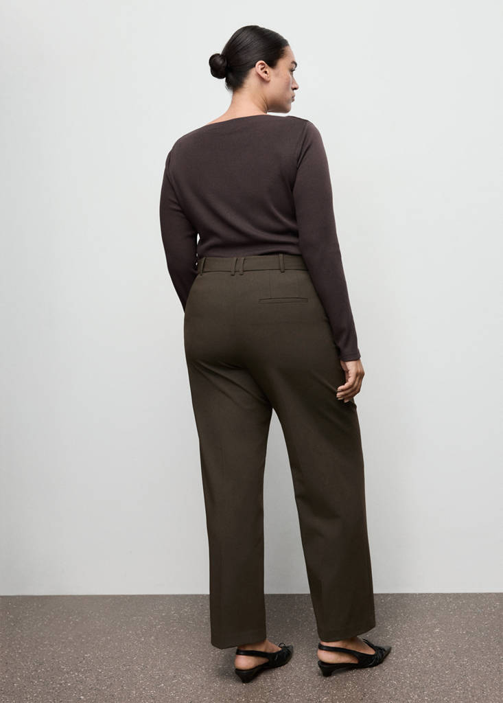 Mid-rise cropped straight-leg trousers — Khaki