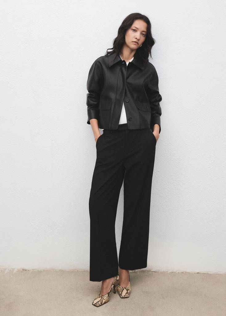 Mid-rise cropped straight-leg trousers — Black