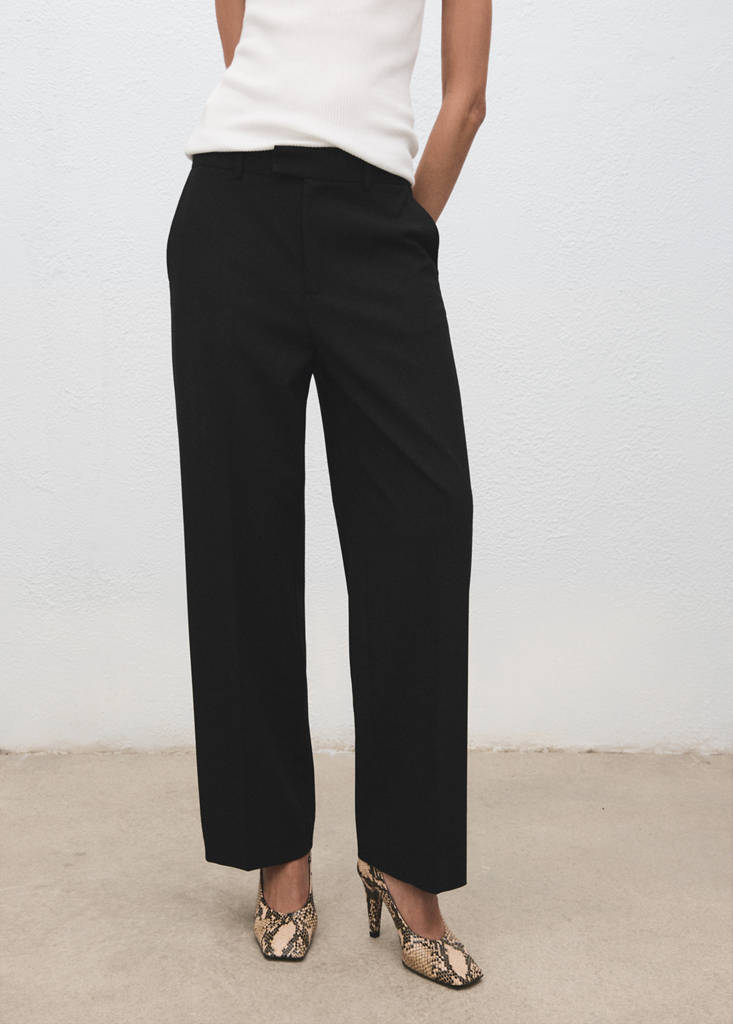 Mid-rise cropped straight-leg trousers — Black