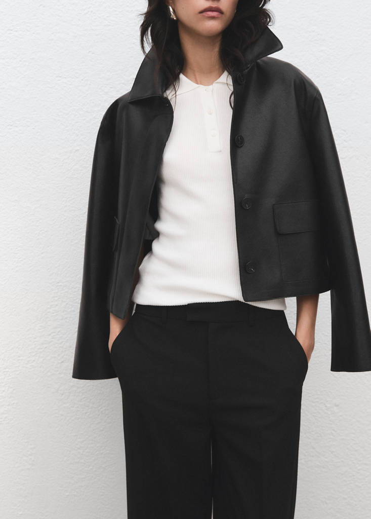 Mid-rise cropped straight-leg trousers — Black