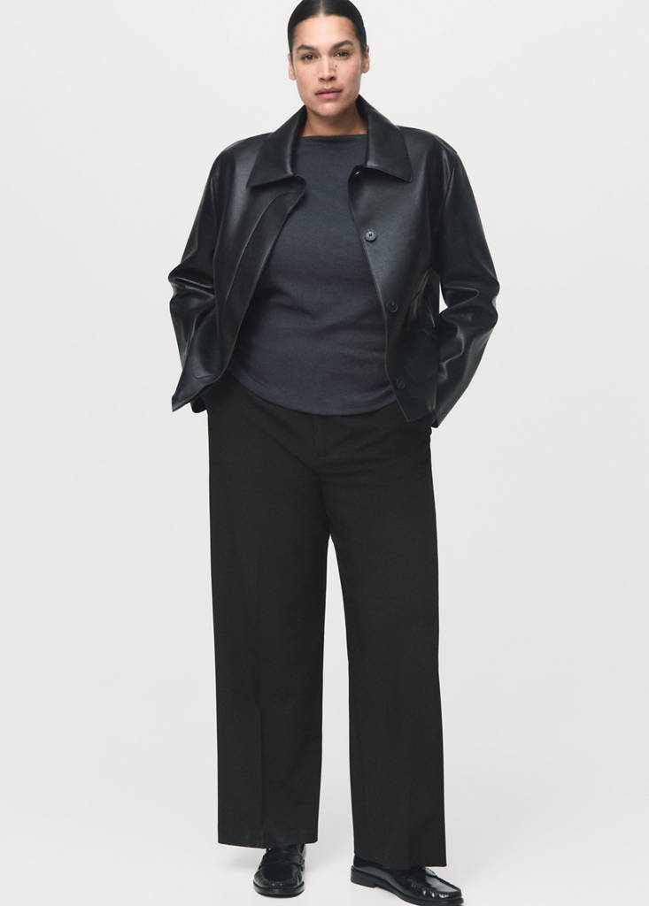 Mid-rise cropped straight-leg trousers — Black