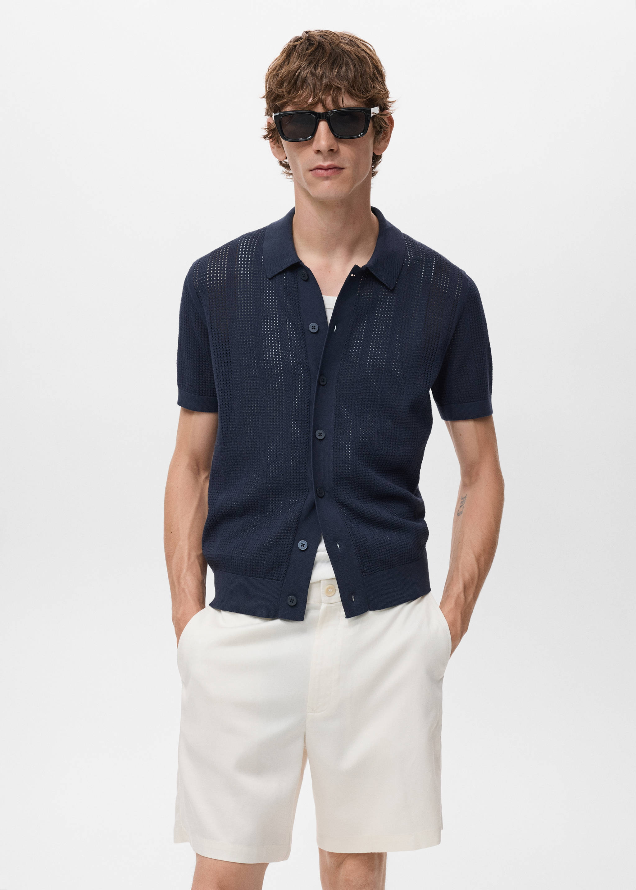 Prugasta rupičasta pletena košulja - Prikaz srednjeg dijela