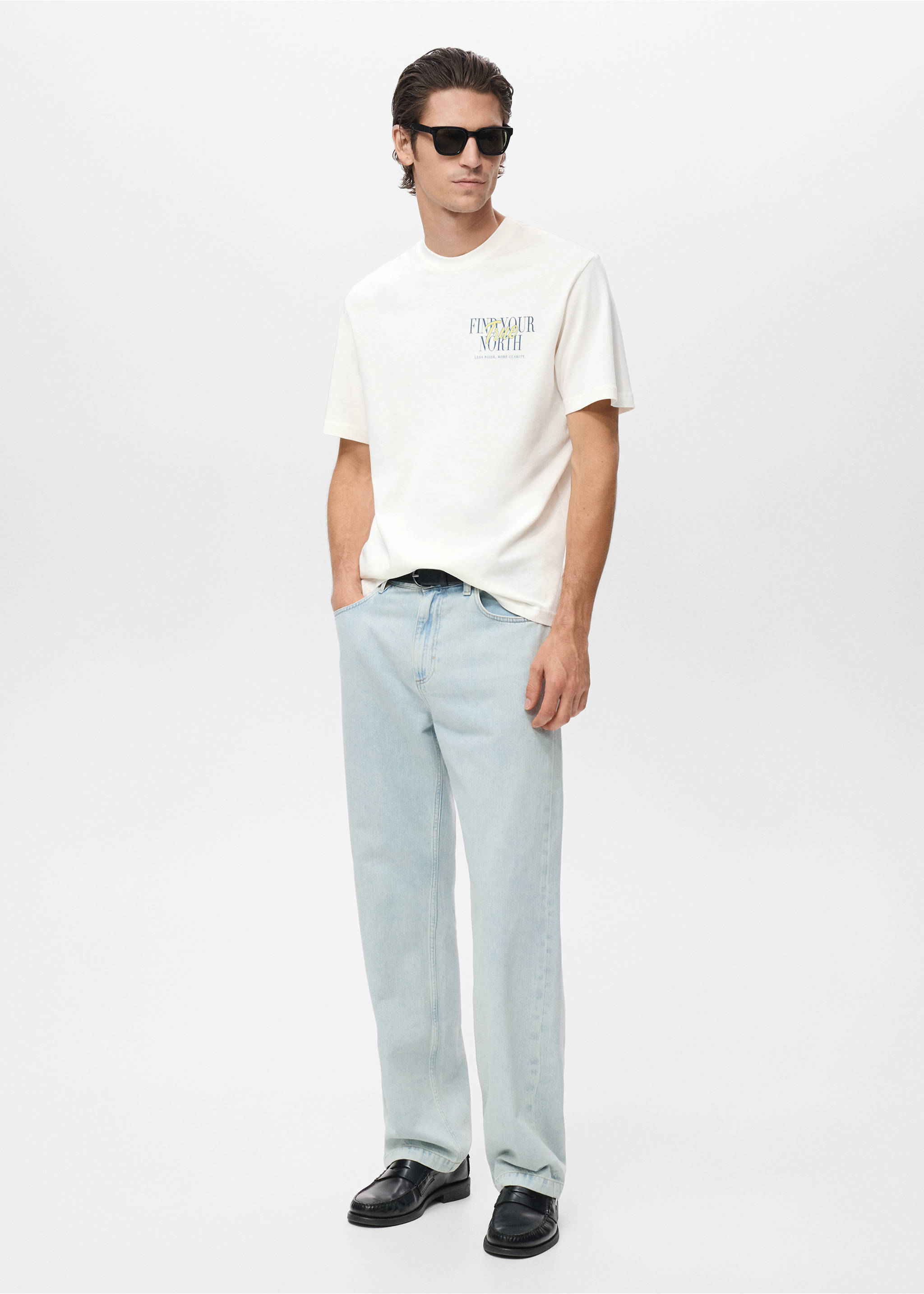 Футболка 100% хлопок с текстом - Общий план, Грязно-белый. Ref: 17087770-00.