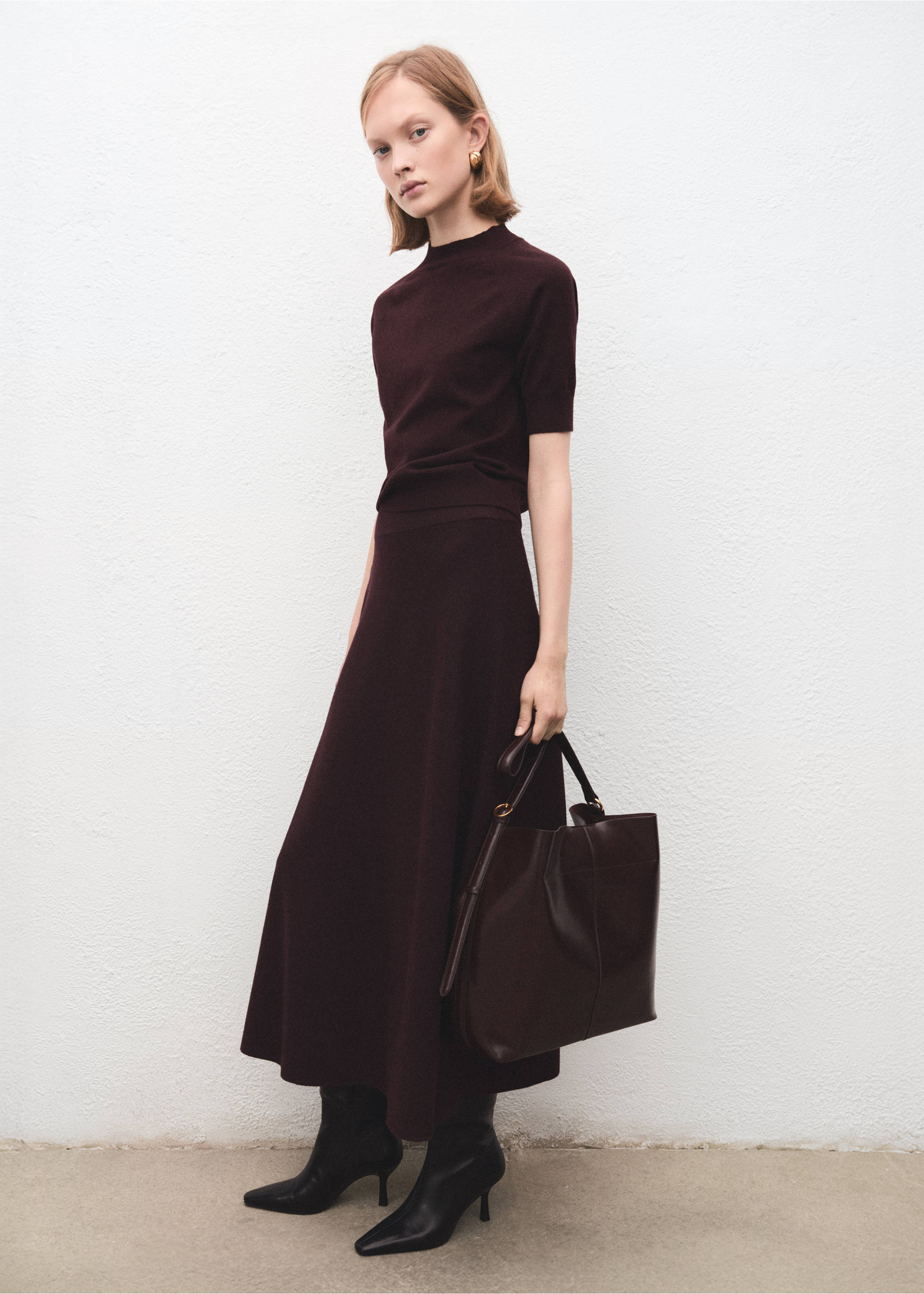 Wool-blend knitted skirt - General plane, Wine. Ref: 17087779-00.
