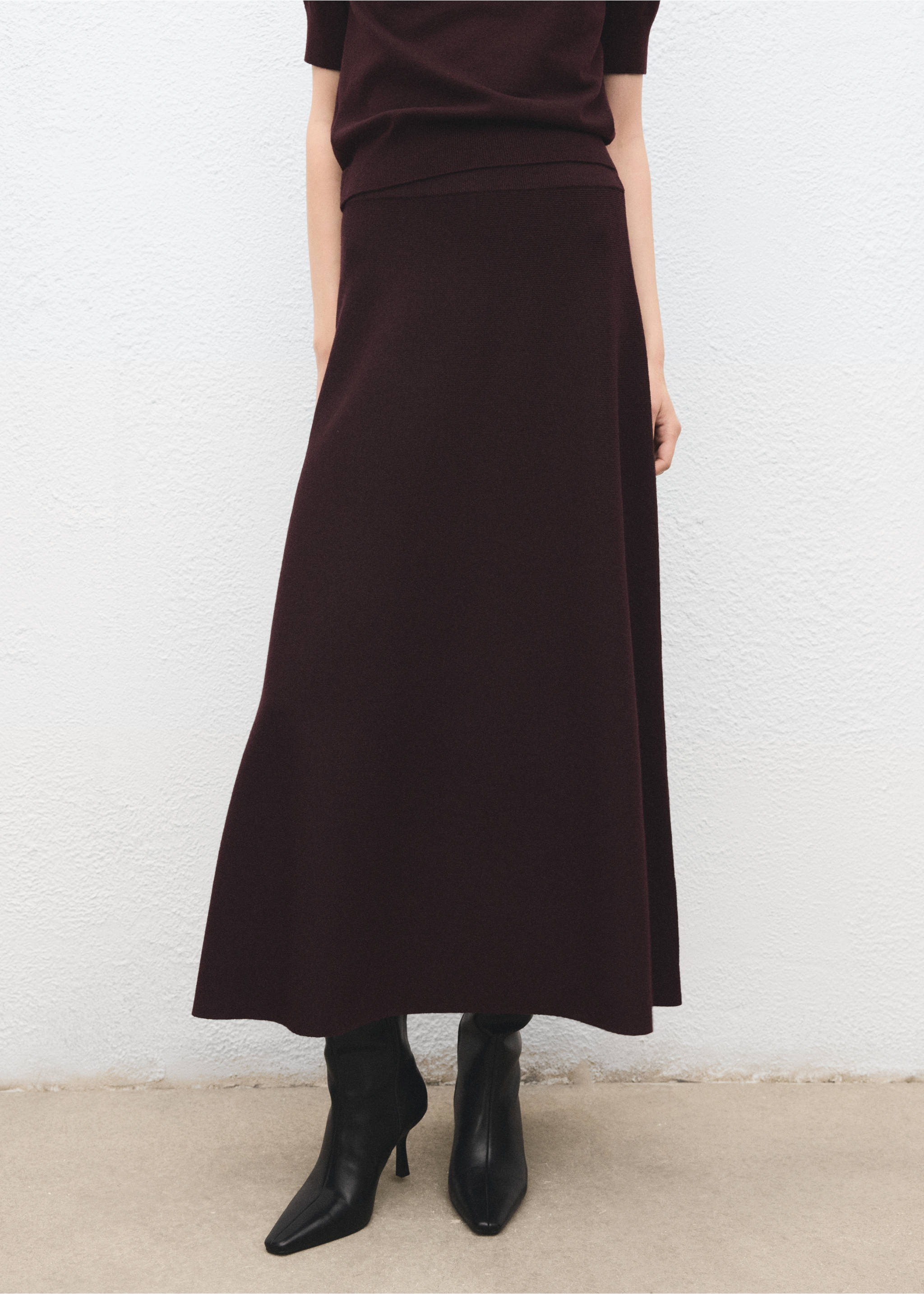 Wool-blend knitted skirt - Medium plane, Wine. Ref: 17087779-00.