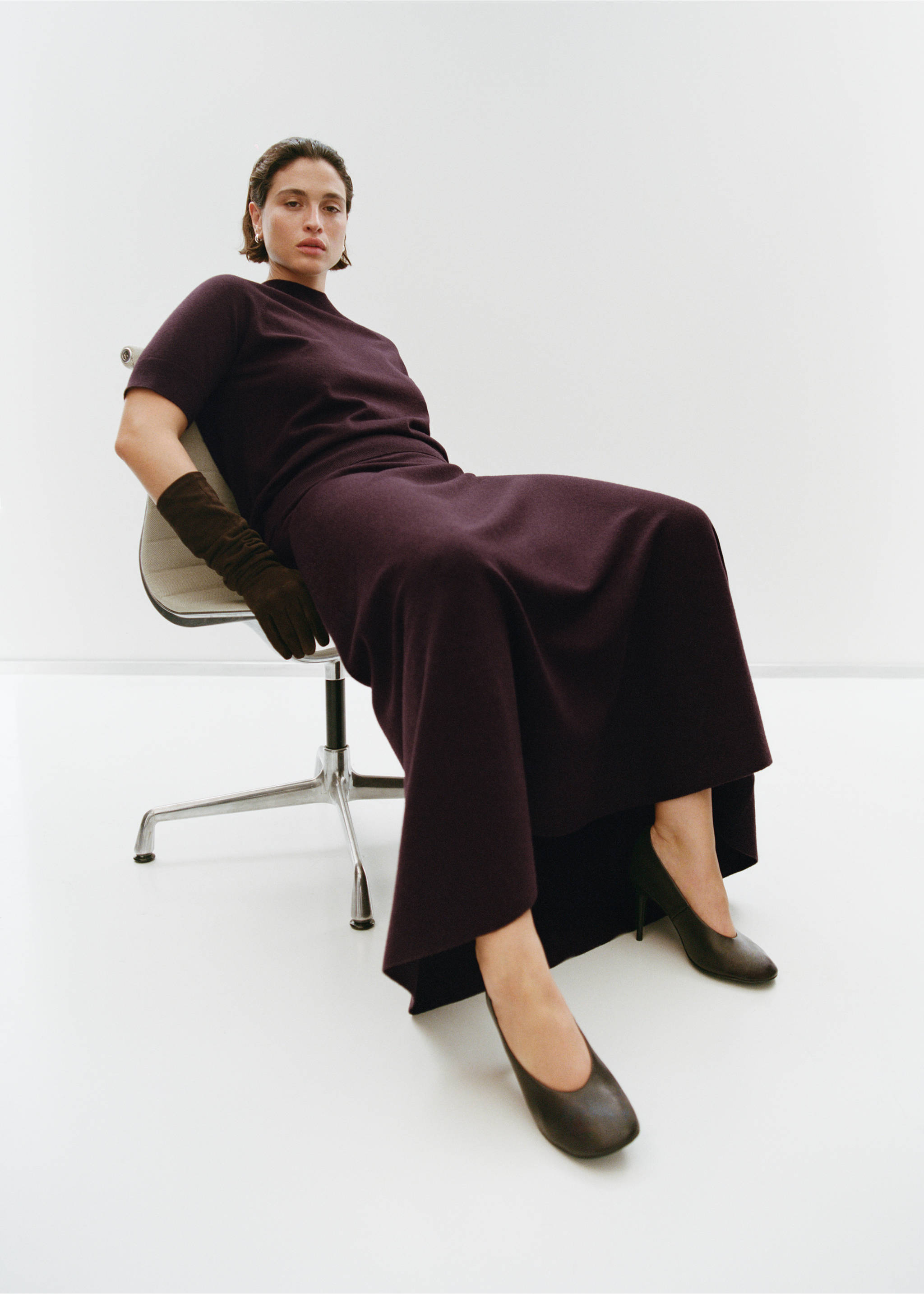 Wool-blend knitted skirt - Details of the article 6, Wine. Ref: 17087779-00.