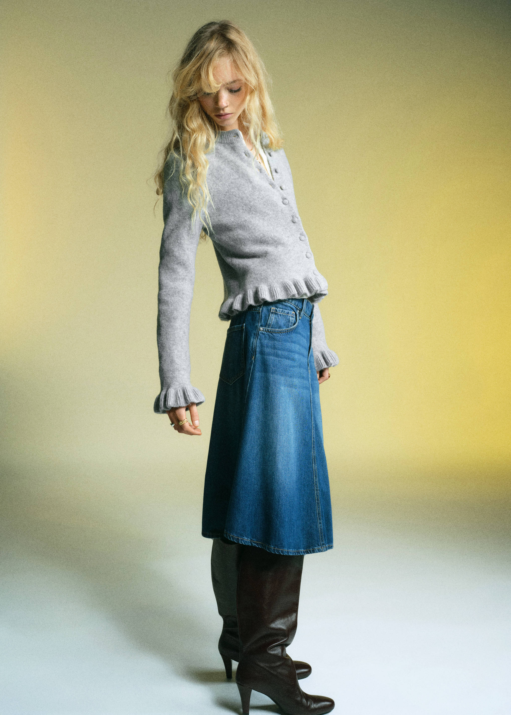 Úpletový kardigan s volány - Celkový náhled