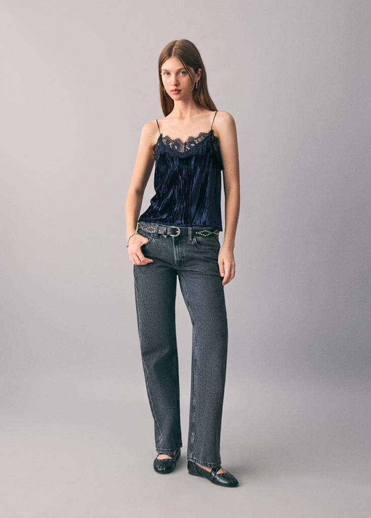 Lace velvet top — Navy