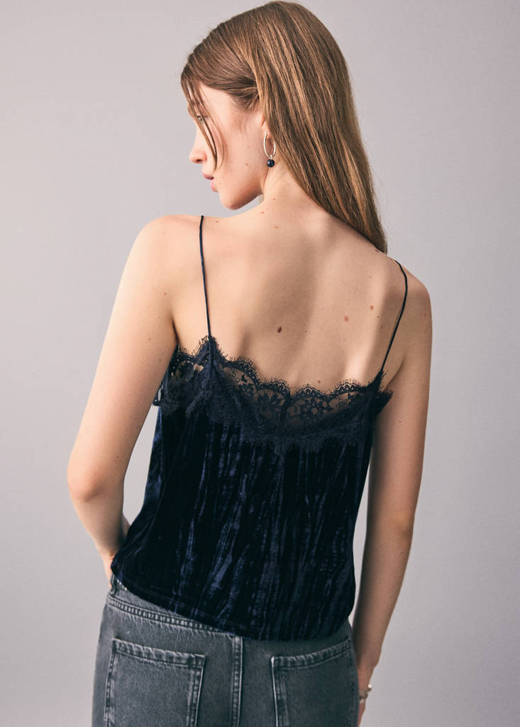 Lace velvet top — Navy