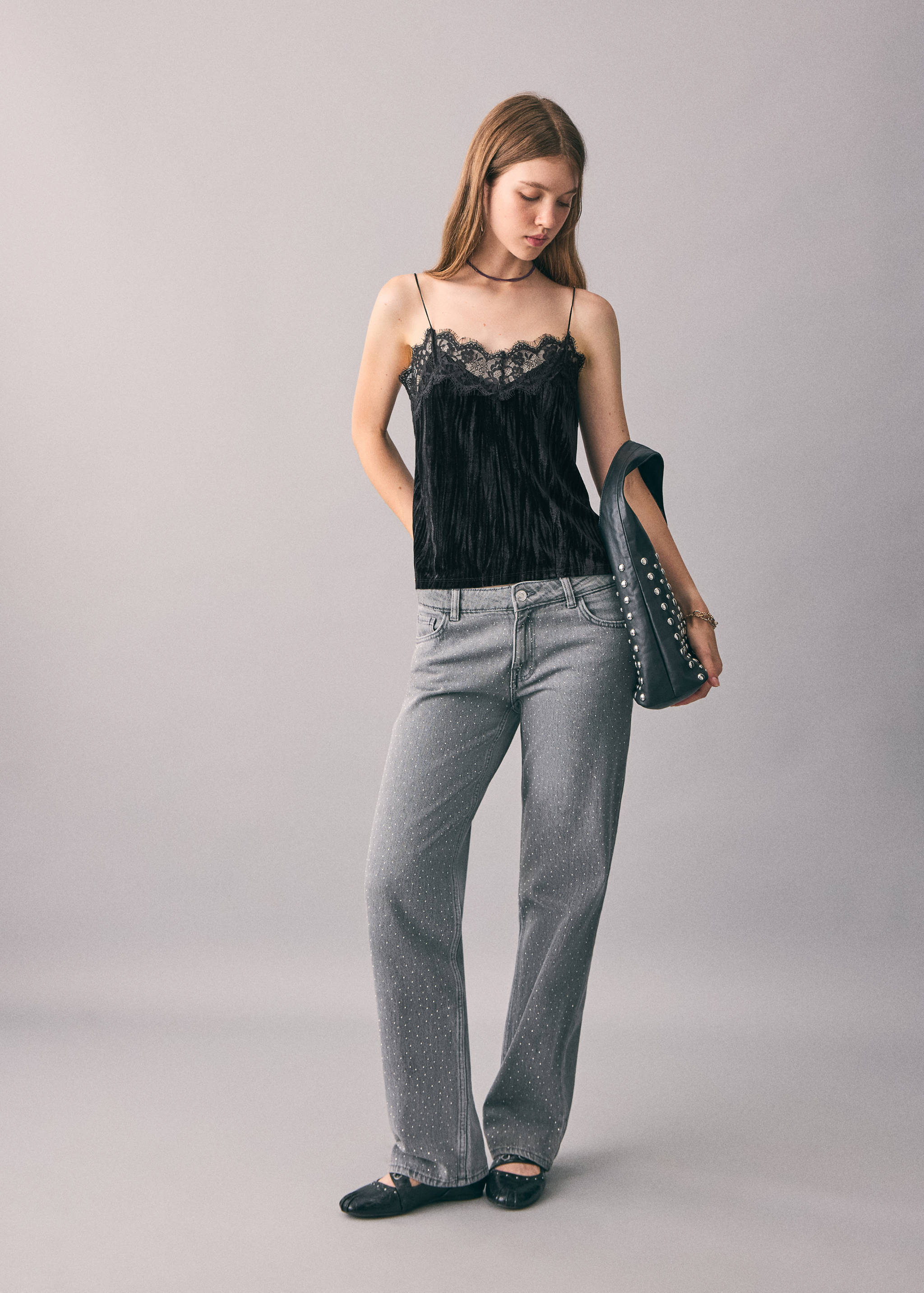 Top de veludo e renda - Plano geral