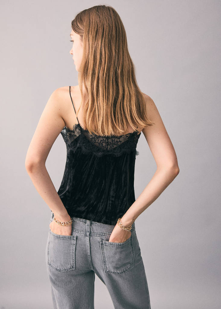 Lace velvet top — Black
