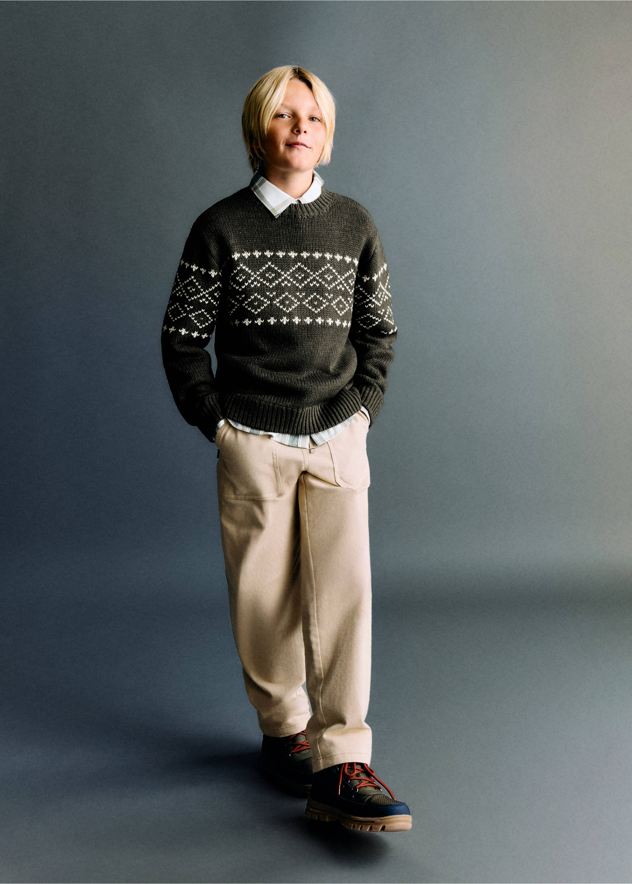 Jacquard knitted sweater - General plane, Dark Green. Ref: 17087786-00.