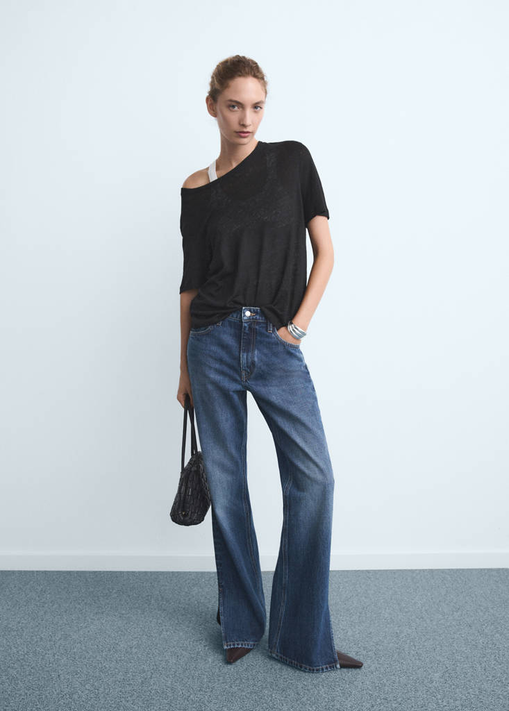 Straight-leg jeans with openings — Dark Blue