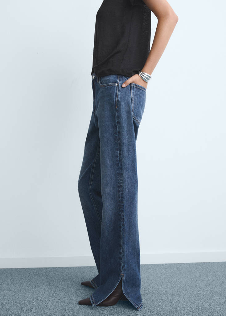 Straight-leg jeans with openings — Dark Blue