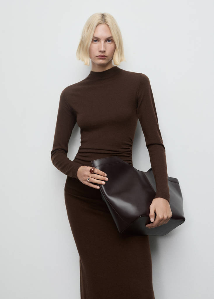 Perkins-neck knitted dress — Chocolate