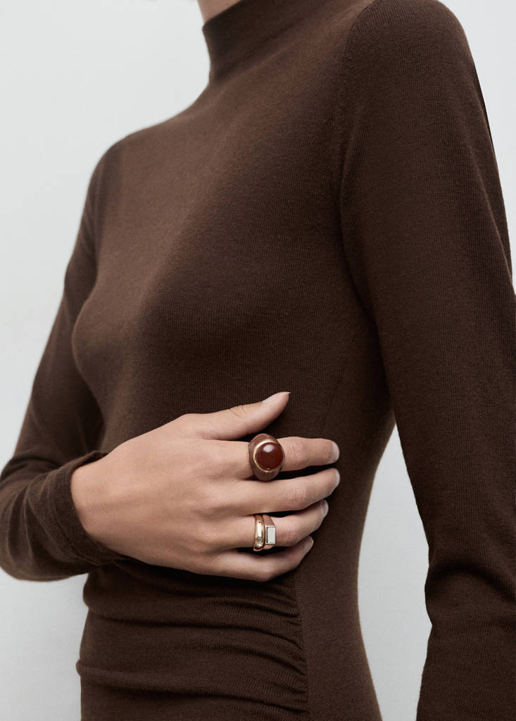 Perkins-neck knitted dress — Chocolate