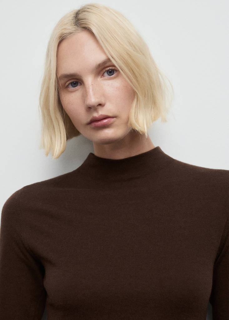 Perkins-neck knitted dress — Chocolate