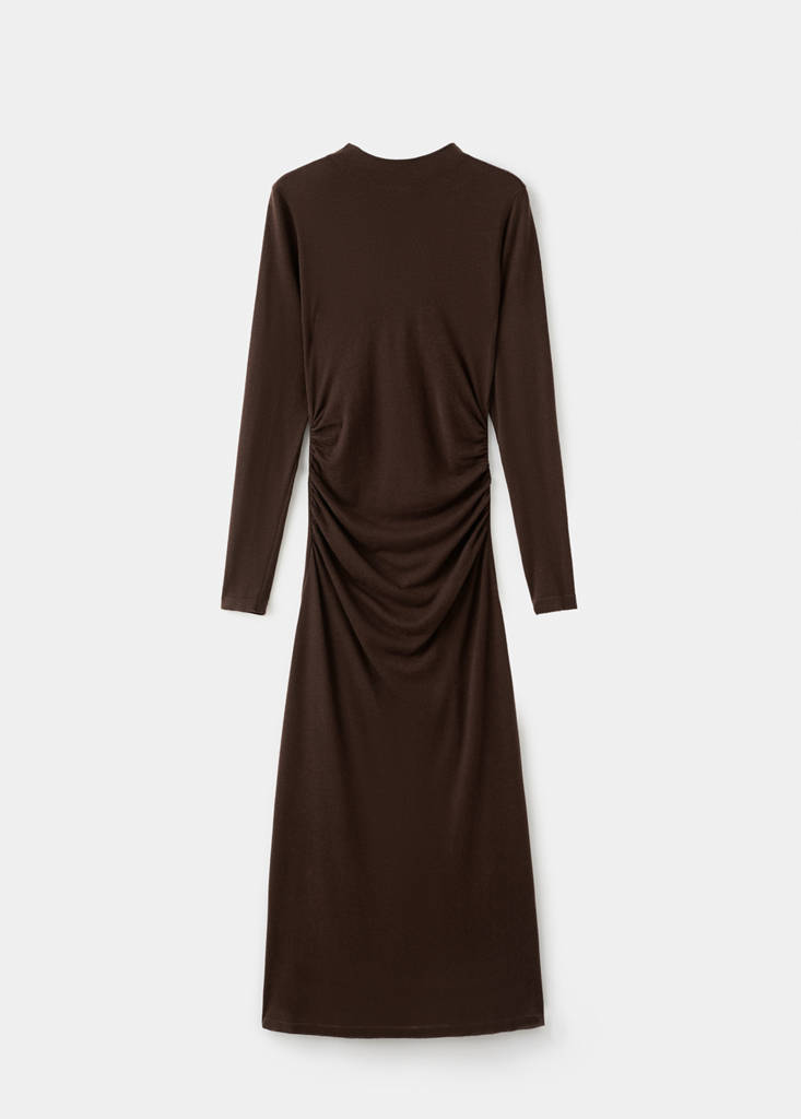 Perkins-neck knitted dress — Chocolate