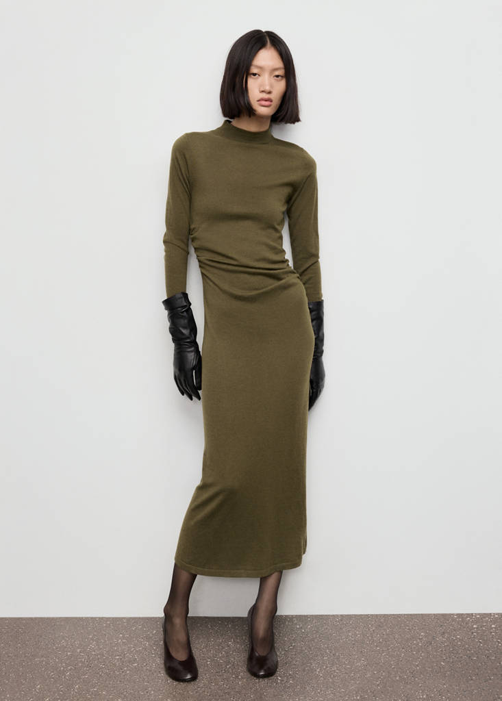Perkins-neck knitted dress — Khaki