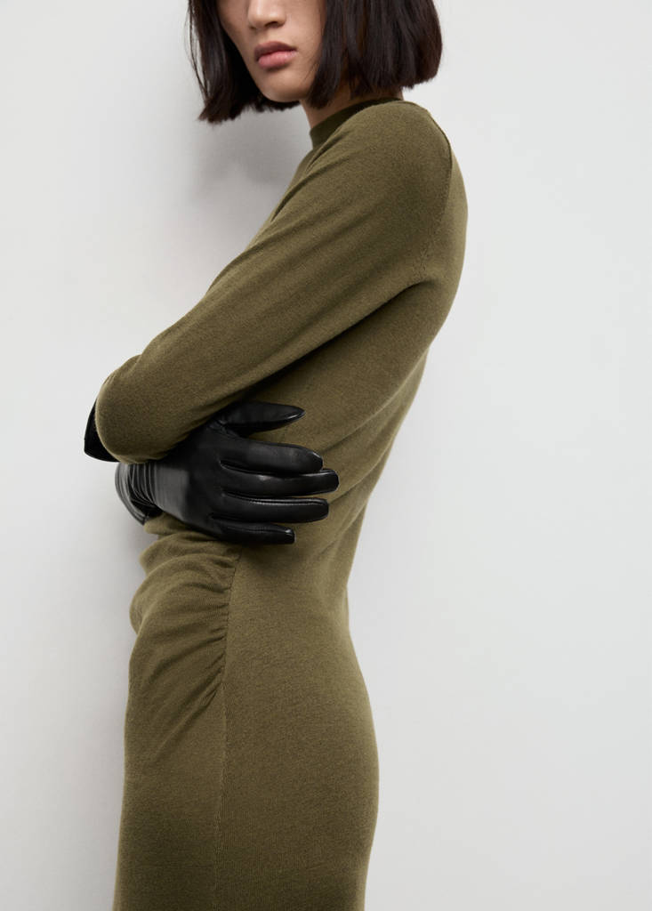 Perkins-neck knitted dress — Khaki