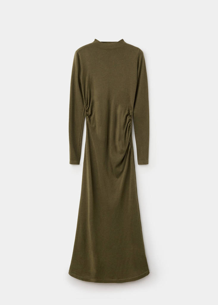 Perkins-neck knitted dress — Khaki