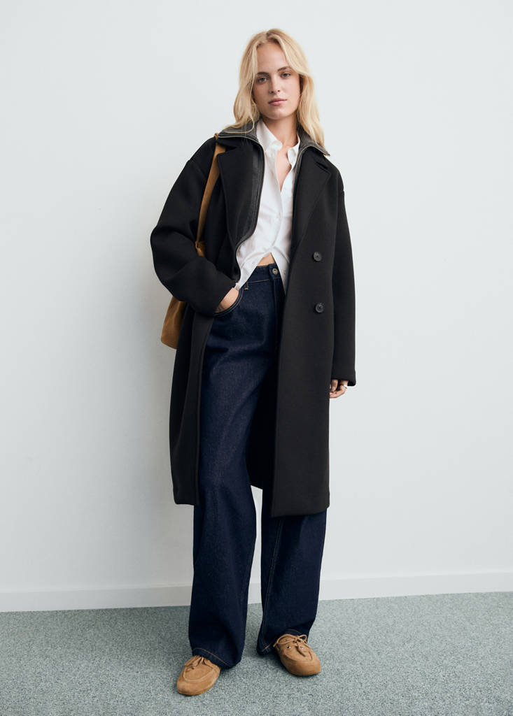 MANGO - Manteau long combiné noir - M