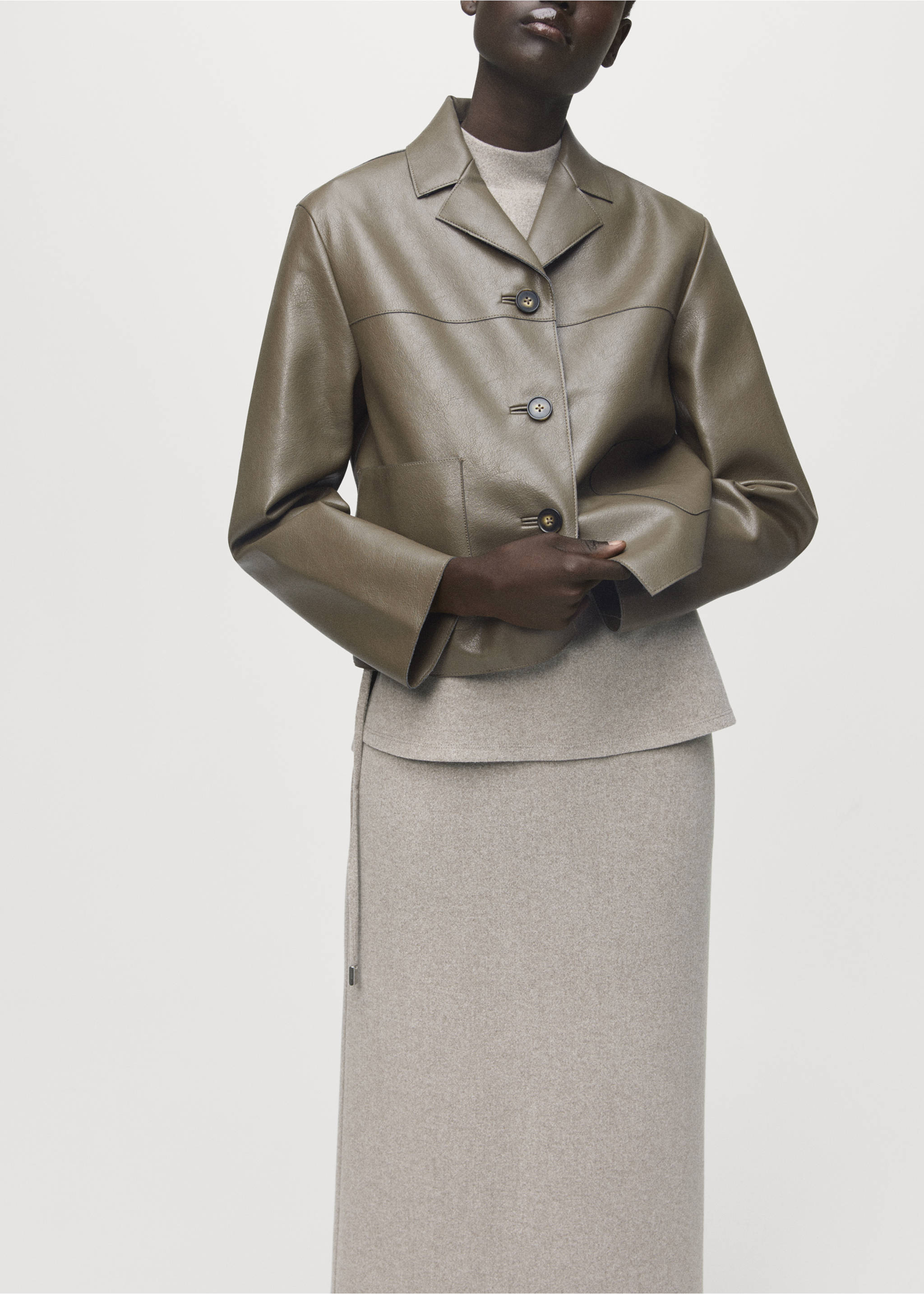 Long skirt with elastic waist - Details of the article 1, Medium Brown. Ref: 17087802-00.