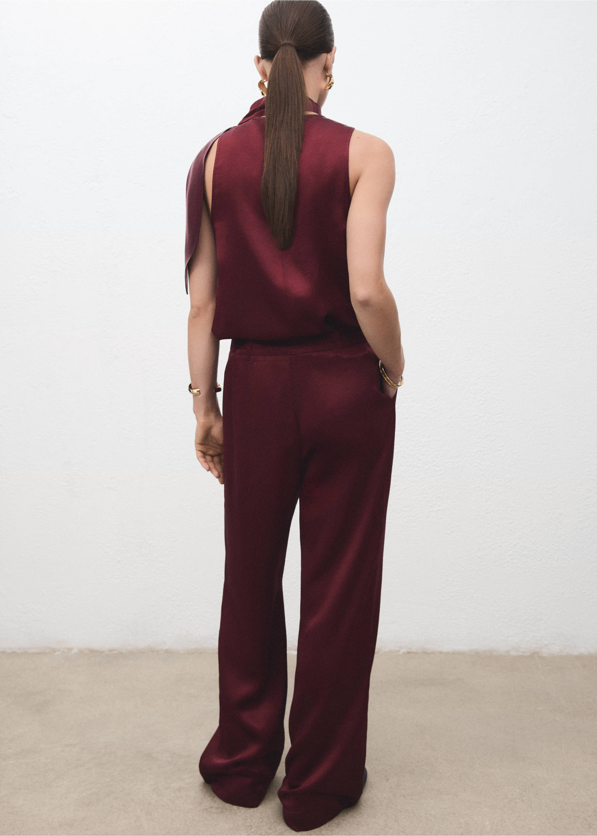 بنطلون واسع الساق ساتيني - الجهة الخلفية للمنتج, خمري. Ref: 17087806-00.