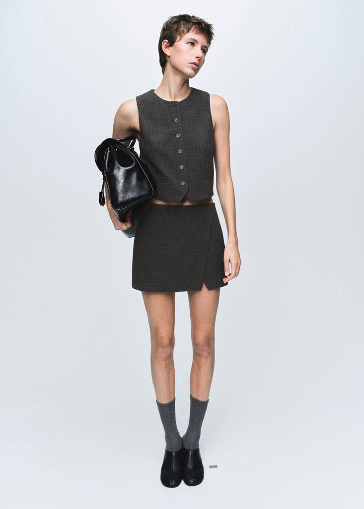 MANGO - Gilet de costume à carreaux marron - XXS