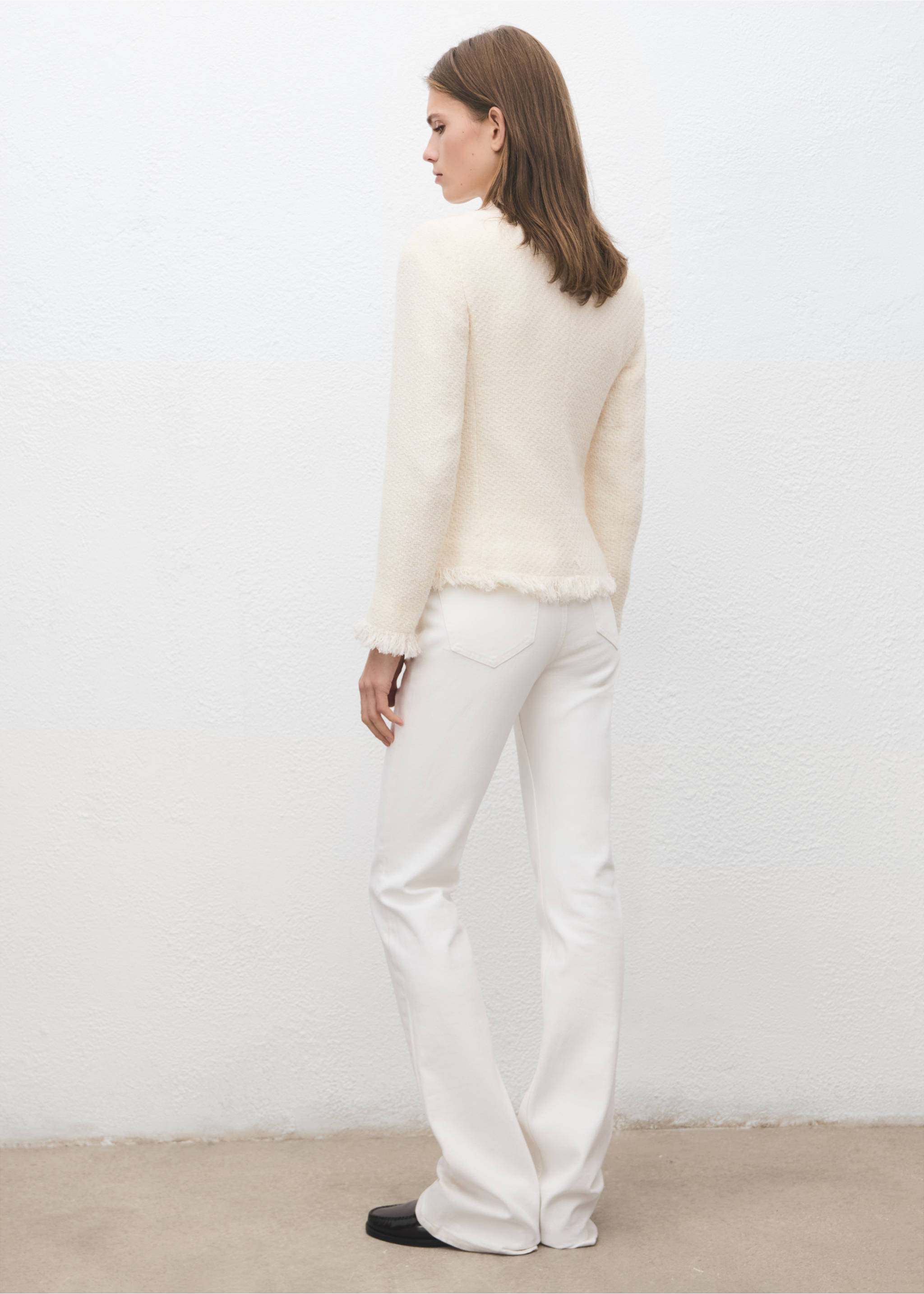 Veste tweed bords effilochés - Verso de l’article, Blanc cassé. Ref: 17087813-00.