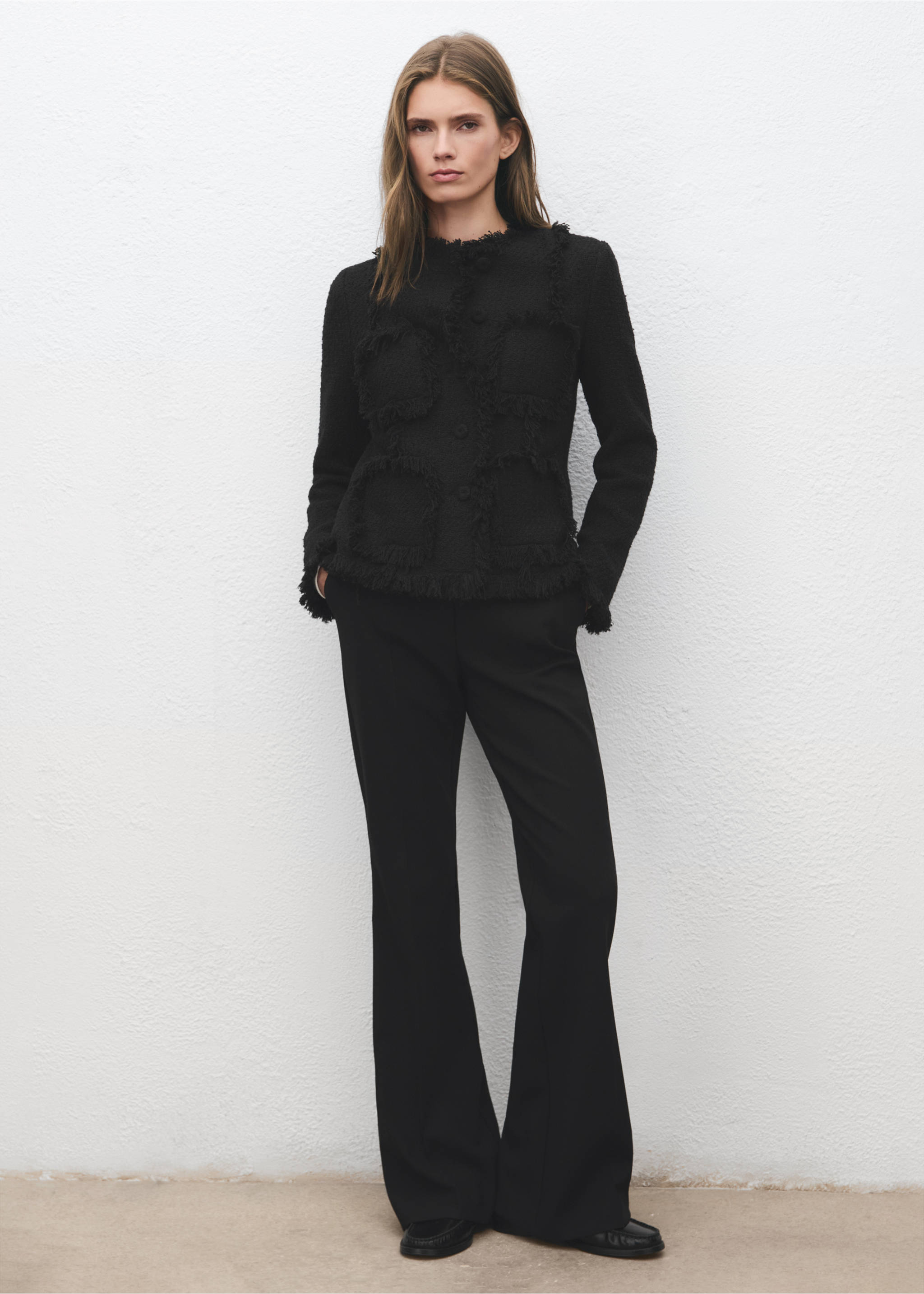 Veste tweed bords effilochés - Plan général, Noir. Ref: 17087813-00.