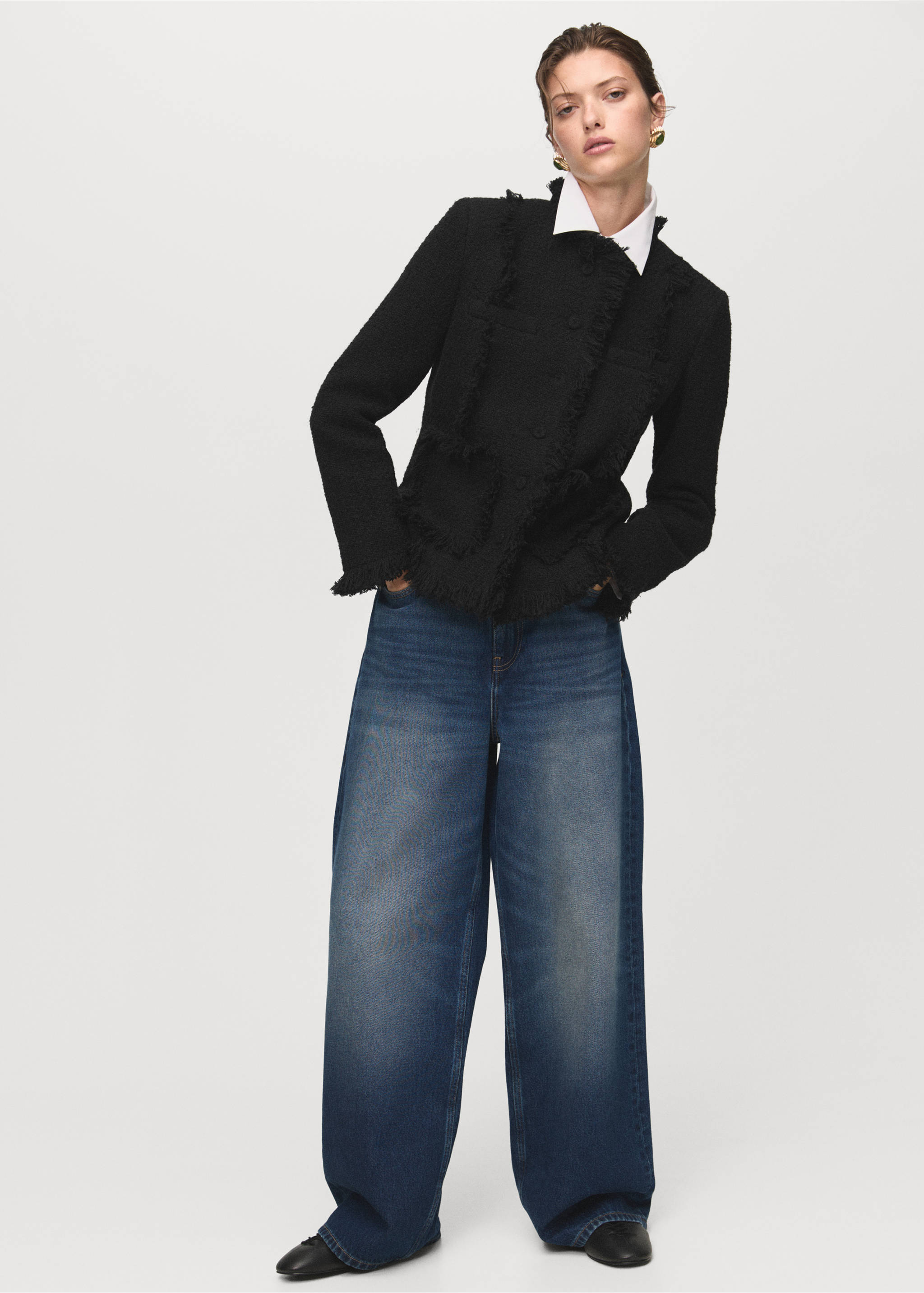 Veste tweed bords effilochés - Détail de l'article 6, Noir. Ref: 17087813-00.