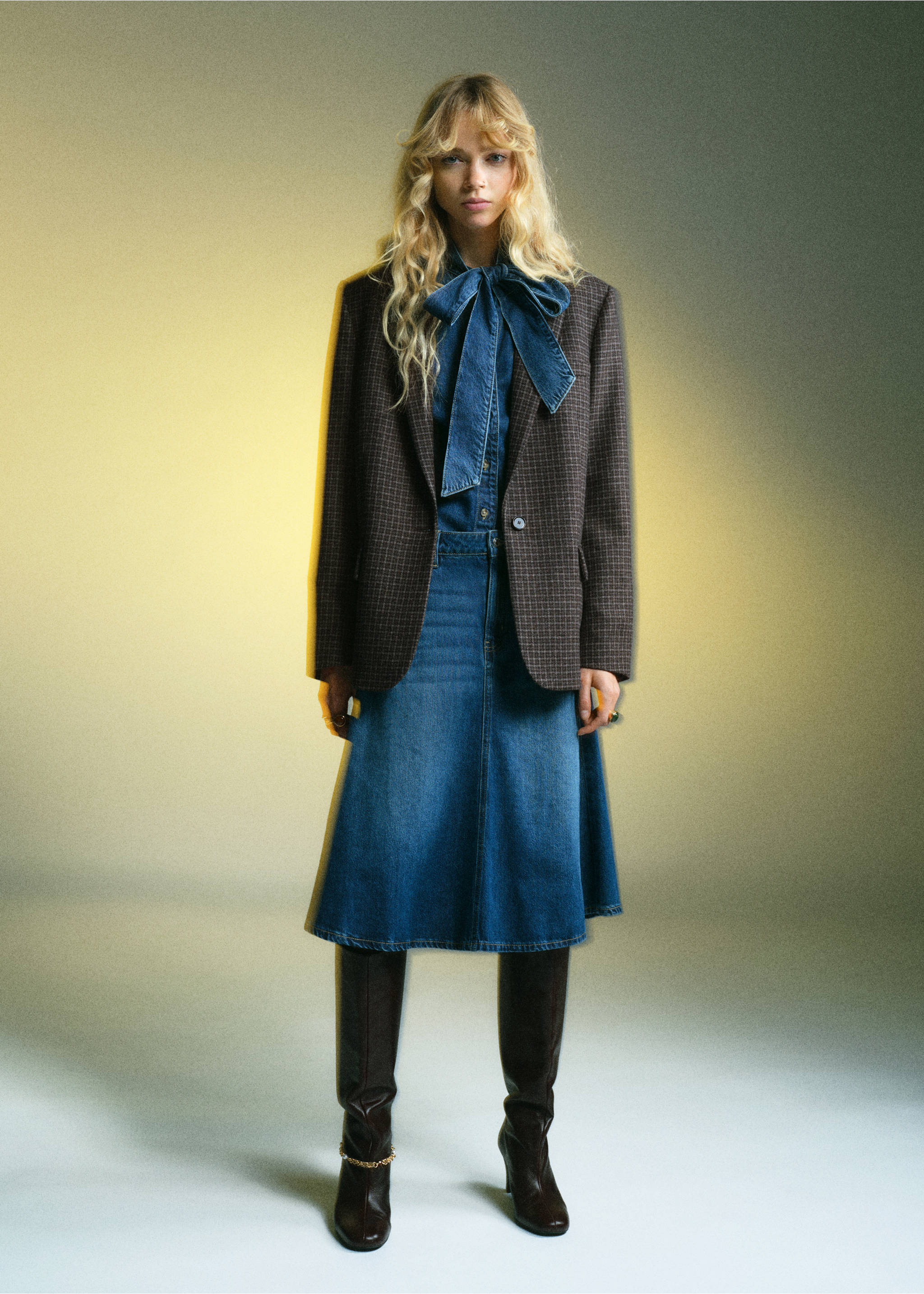 Blazer lana cuadros - Plano general, Gris. Ref: 17087817-00.