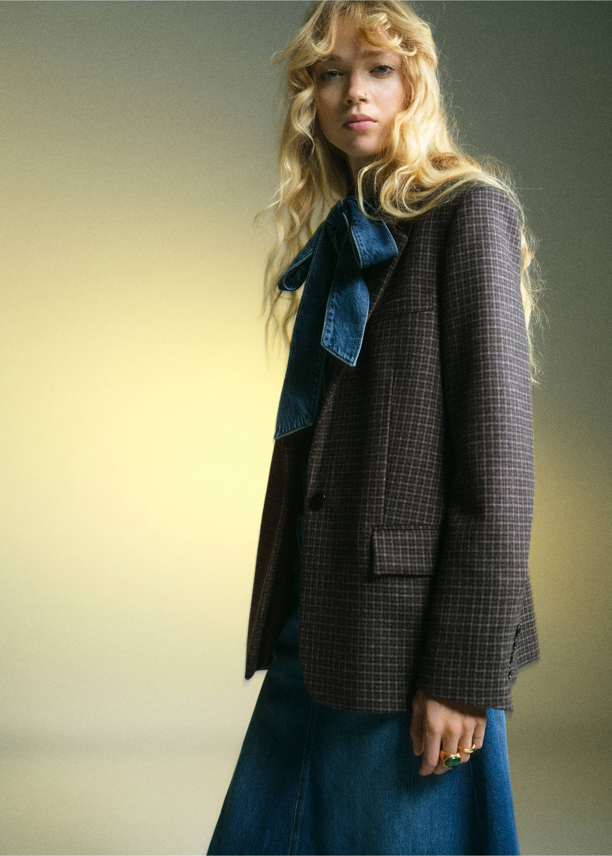 Blazer lana cuadros - Plano medio, Gris. Ref: 17087817-00.